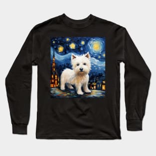 West Highland White Terrier Painted in The Starry Night style Long Sleeve T-Shirt